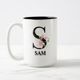 Taza Bicolor Precioso alfabeto monogramado con flor S