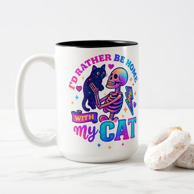 Taza Bicolor Preferiría Estar En Casa... (Con donut)