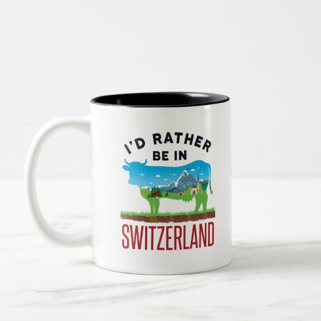 Taza Bicolor Prefiero estar en Suiza en los Alpes suizos de vac (Izquierda)