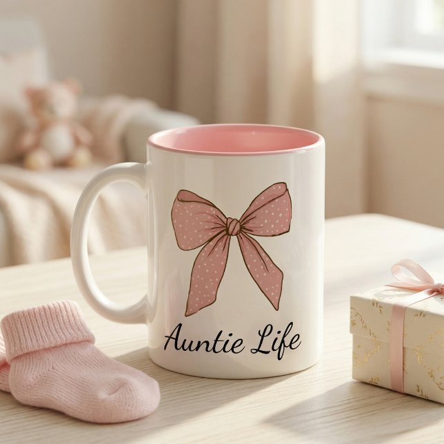 Taza Bicolor Pregnancy Announcement Gift For Aunt Bow (Subido por el creador)