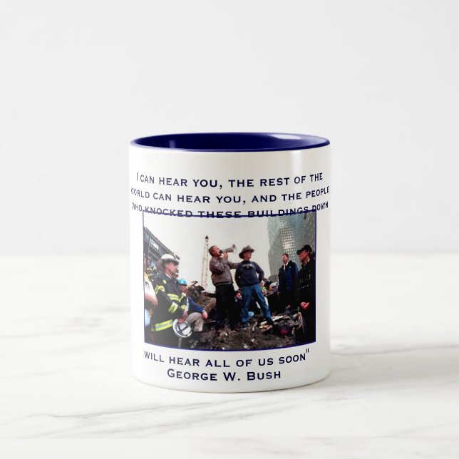 Taza Bicolor Presidente Bush, puedo oírle, el resto de… (Centro)