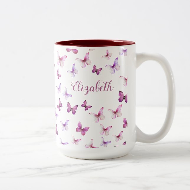 Taza Bicolor Pretty Pink Butterflies Custom Name (Derecha)