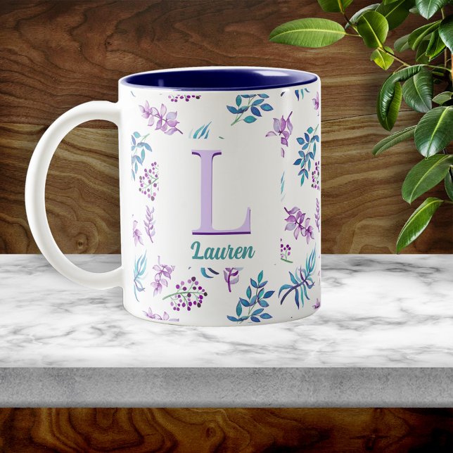 Taza Bicolor Pretty Watercolor Floral Garden Personalized (Subido por el creador)