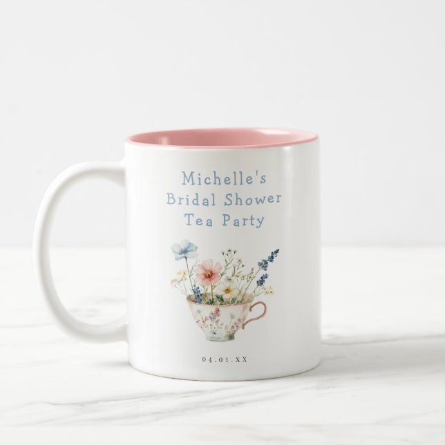 Taza Bicolor Primavera Floral Bridal Shower Tea Fiesta (Izquierda)