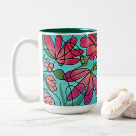 TAZA BICOLOR PRIMAVERA NEUROGRÁFICA FLORES COLORES DE AGUA