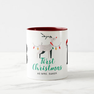 Taza Bicolor Primera Navidad Como Nombre Monogramado De La Sra.
