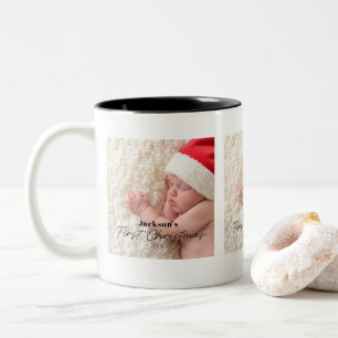 Taza Bicolor Primera Navidad del Bebé Simple Foto Moderna