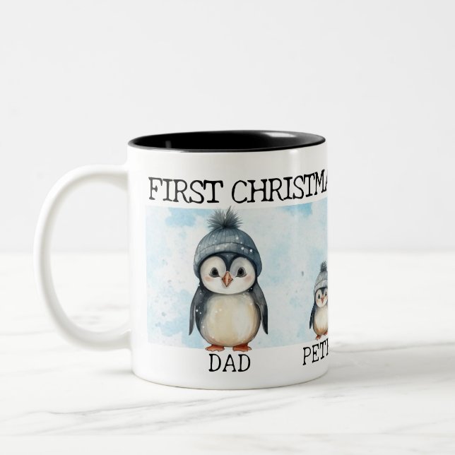 Taza Bicolor Primera Navidad personalizada como familia de 4 (Izquierda)