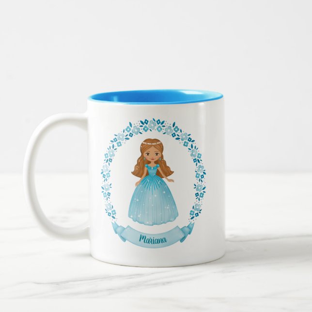 Taza Bicolor Princesa real azul cúpula personalizada (Izquierda)