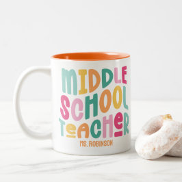 Taza Bicolor Profesor de escuela media | Retro colorido