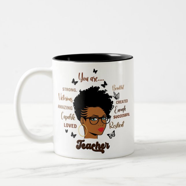 Taza Bicolor Profesora afroamericana de negro (Izquierda)
