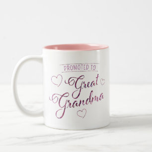 Taza Bicolor Promovido a la Gran Abuela fino brillo morado rosa