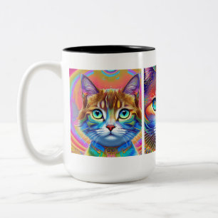 Taza Bicolor Psicodélicos Gatos Reales Coloridos