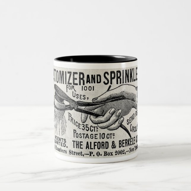 TAZA BICOLOR PUBLICIDAD DE 1886 ATOMIZER / SPRINKLER (Centro)