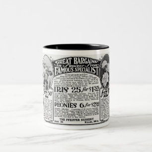 TAZA BICOLOR PUBLICIDAD DE SEMILLAS DE FLORES DE LOS AÑOS 1920
