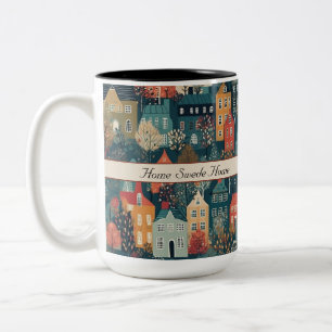 Taza Bicolor Pueblo acogedor Hygge Arte Popular Nórdico, person