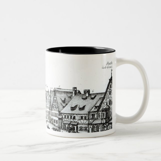 Taza Bicolor Pueblo con mercado alemán, 1704 (Derecha)