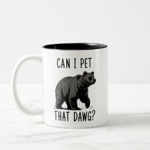 Taza Bicolor ¿Puedo acariciar a ese perro? Meme de oso divertid