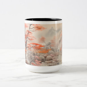 Taza Bicolor Puente De Árbol De Maple Y Río