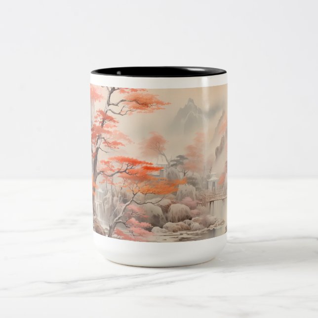 Taza Bicolor Puente De Árbol De Maple Y Río (Centro)