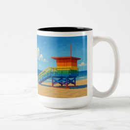 Taza Bicolor Puesto de vigilancia del arco iris de la playa de 