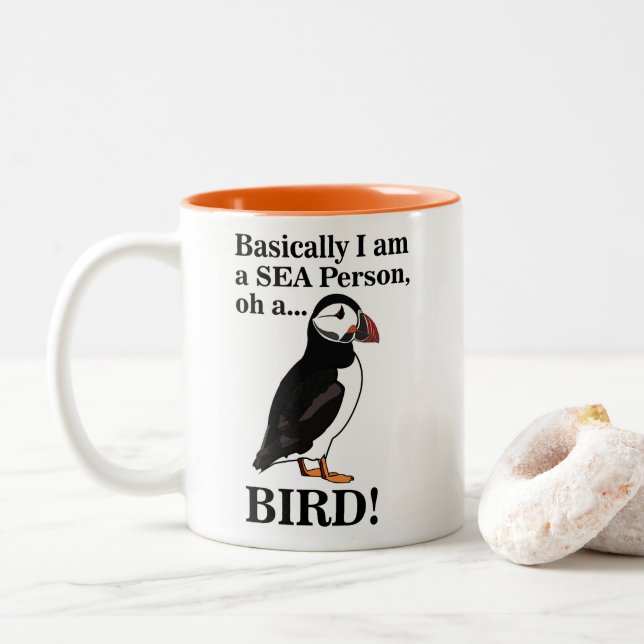 Taza Bicolor Puffin Bird Seabird Funny (Con donut)
