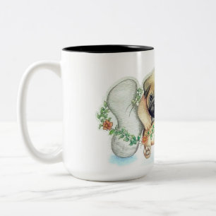 Taza Bicolor pug, acuarela, mascota