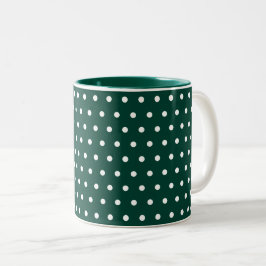 Taza Bicolor Punto de Polka Blanco Verde Oscuro Limpiar Simple