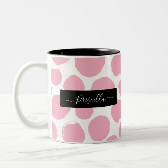 Taza Bicolor Puntos de Polka Rosa con nombre personalizado (Izquierda)