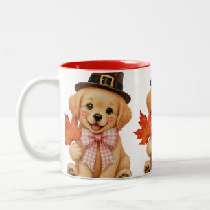 Taza Bicolor Puppy de Retriever Golden en felpa con acuarela