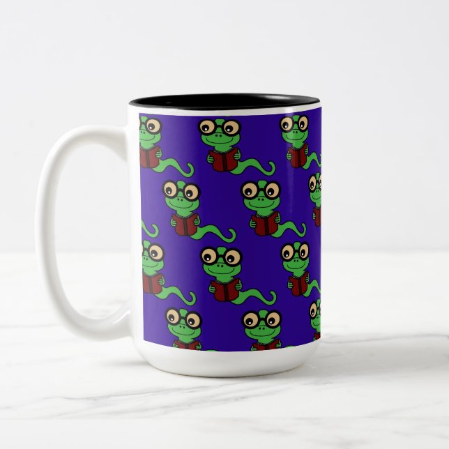 Taza Bicolor Púrpura del gusano de biblioteca feliz (Izquierda)