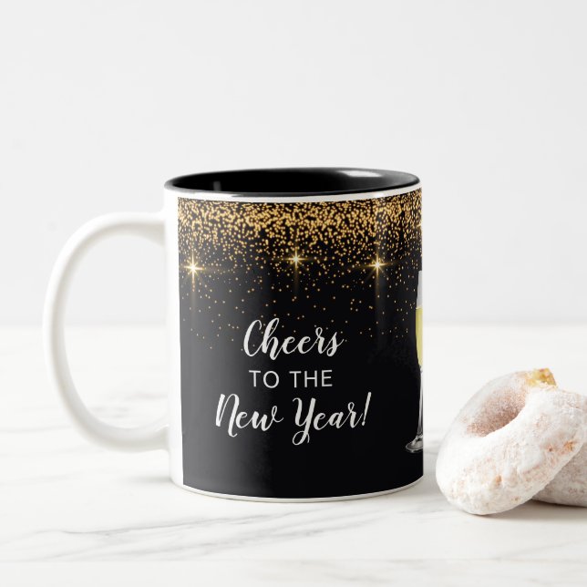 Taza Bicolor Purpurina de tostadas de champán Año Nuevo (Con donut)