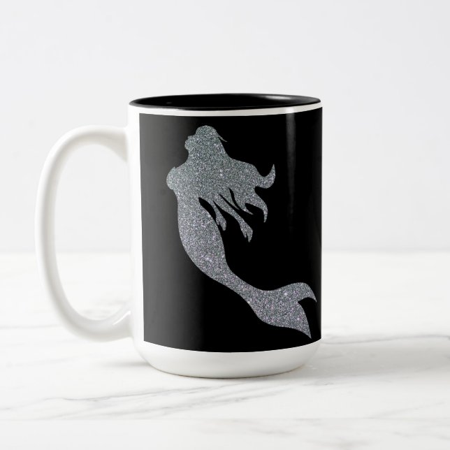 Taza Bicolor Purpurina plateado esparce sirena café negro tazón (Izquierda)