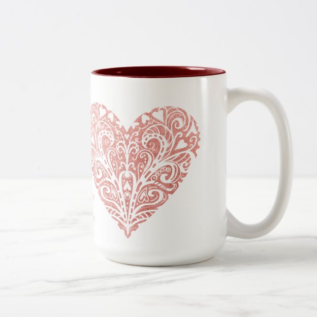 Taza Bicolor Purpurina rosa Filigree Personalizado Valentina Mu (Derecha)