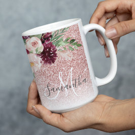 Taza Bicolor Purpurina rosado moderno y espuma de flores con no