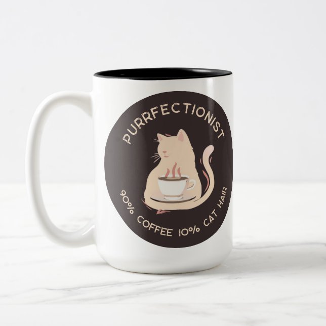 Taza Bicolor Purrfectionist Coffee and Cat Lover Funny Quote (Izquierda)