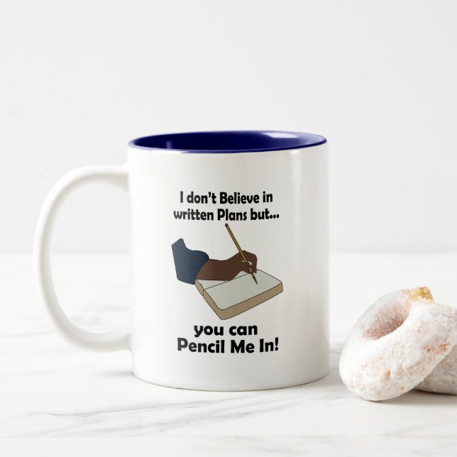 Taza Bicolor Púsenos en lápiz Chiste sarcástico  (Con donut)