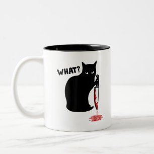 Taza Bicolor Qué gato asesino sostiene a Knife Graciosa Hallow