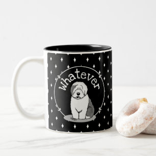 Taza Bicolor ¿Qué? Perro de oveja inglés viejo (gris 1) Gracios