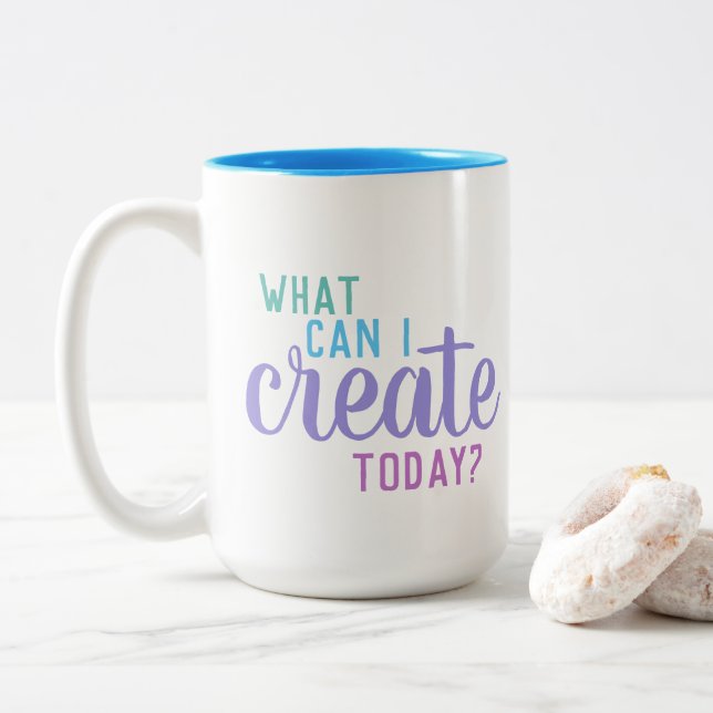Taza Bicolor "¿Qué puedo crear hoy?" Mug de artista (Con donut)