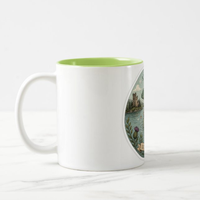 Taza Bicolor Quédate Curioso Acogedor Críptido Nessie Monstruo  (Izquierda)