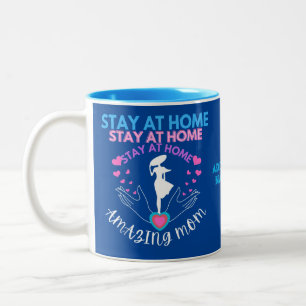 Taza Bicolor Quédate En Casa Mamá Esposa Azul Moda Moderna