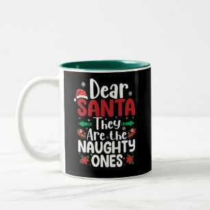 Taza Bicolor Querido Papá Noel, son unos traviesos Navidades qu