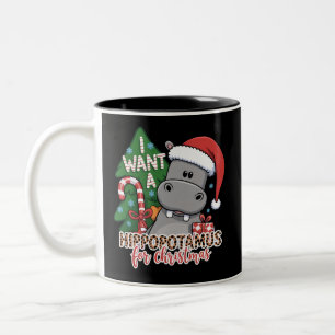 Taza Bicolor Quiero un hipopótamo para Navidad Familia de hipop