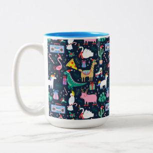Taza Bicolor Quirky Holiday Animales y patrón de iconos