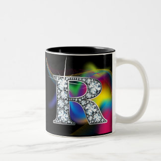Taza Bicolor "R" Sonido de diamantes en barro arco iris
