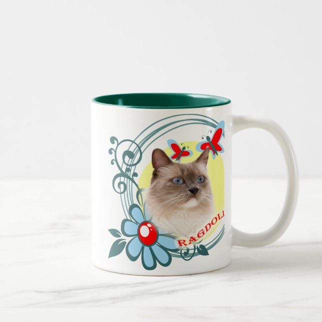 Taza Bicolor Ragdoll con las mariposas rojas (Derecha)