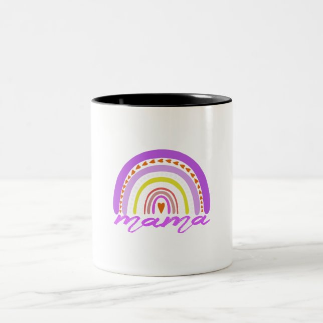 Taza Bicolor Rainbow Heart Boho Doodle Mama Mug (Centro)