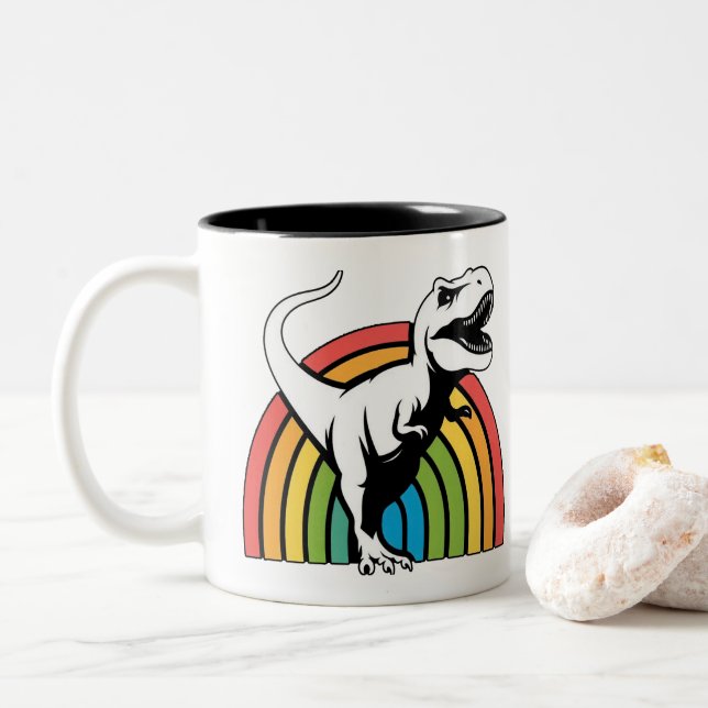 Taza Bicolor Rainbow T Rex (Con donut)