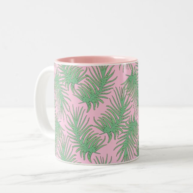 Taza Bicolor Ramas de hierro en rosa. (Anverso izquierdo)